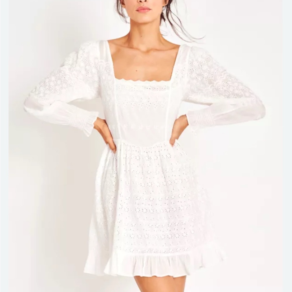 LoveShackFancy Preslina Lace Mini Dress size 00 NWT True White Square Neck